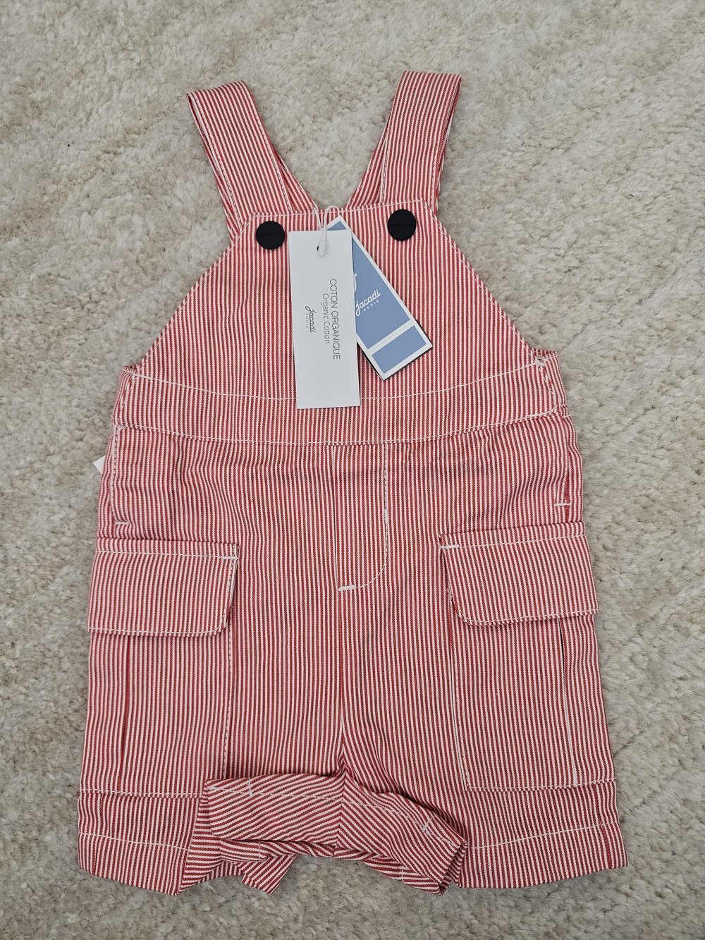 Jacadi Red and White Striped Kids Overalls